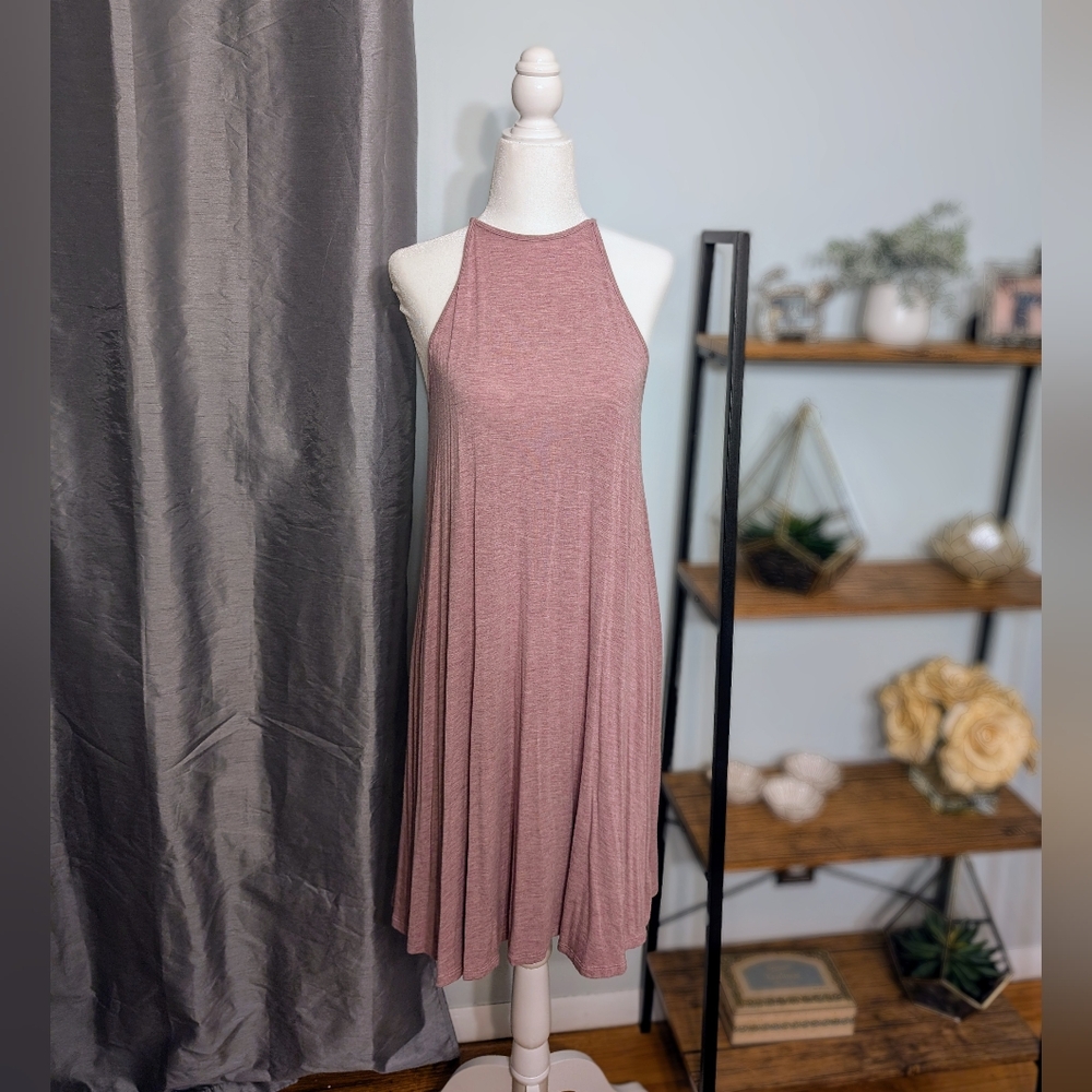 American Eagle Halter Swing Dress Mauve Pink Open Back Tie | Size Small